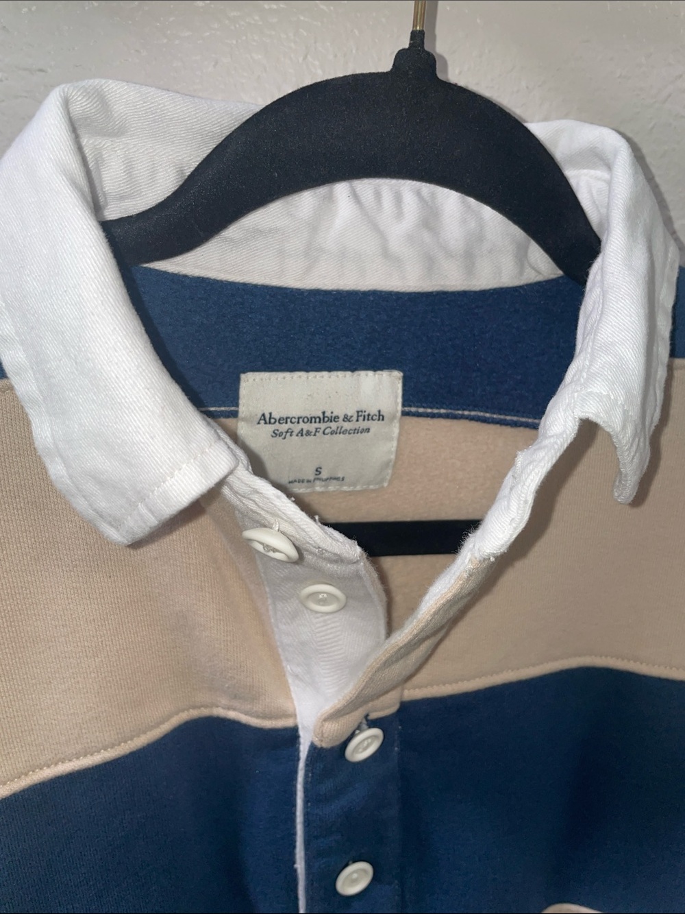 Abercrombie & Fitch Navy, Cream & Tan Striped Rugby Shirt - Picture 2 of 5